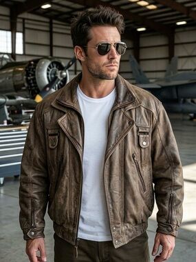 Vtg Wilsons Men's Brown Leather Bomber Jacket XL Top Gun Lived In Patina -AS IS-